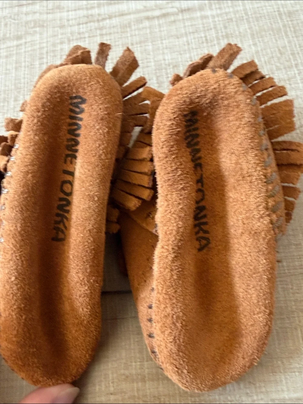 Baby Minnetonka Brown Suede Fringe Moccasin Shoe
